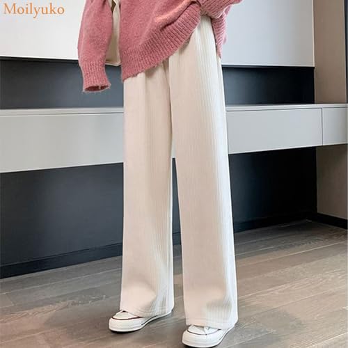 Moilyuko コーデュロイ ロング パンツ レディース ワイドパンツ 裏起毛 暖かい 秋冬 リブ ストレート ゆったり ボトムス Mo98 の商品画像 2