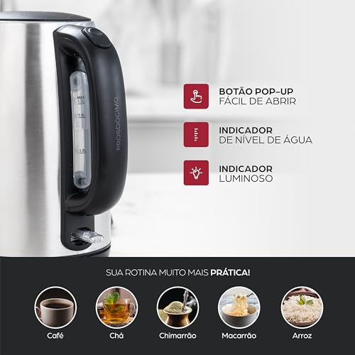 WAP Chaleira Elétrica com Base Giratória 1,7L Indicador de Nível da Água Desligamento Automático e F