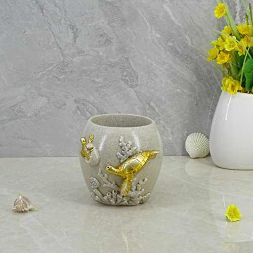 YHHRESINKING 6-inch Sea Turtle Toilet Brush Holder - Loyal Gold Resin Mother & Baby Design, Ocean Theme Bathroom Organizer - Image 2
