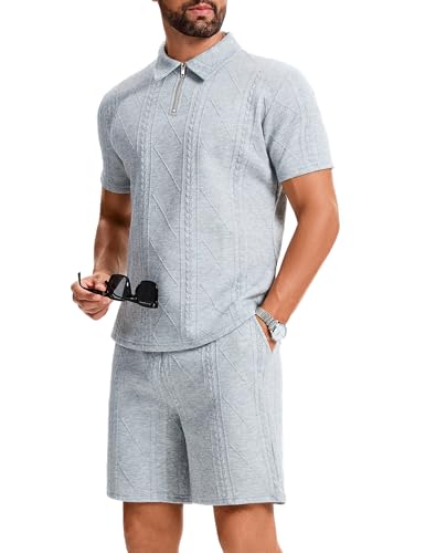 Men's Short Sets 2 Piece Summer Outfits Zip Tracksuits Polo Shirt and Drawstring Shorts Set S-2XL4