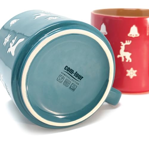 com-four® 2x Weihnachtlicher Kaffeebecher XL aus Porzellan 450 ml – Bild 5