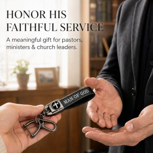 Image of Christian Cross Leather Keychain for Men - Christian Gift for Dad Husband Son