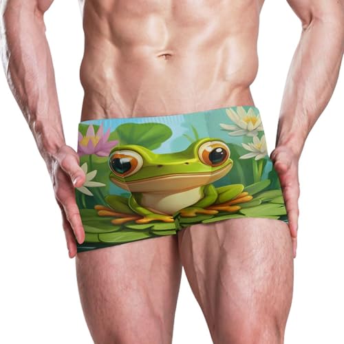 Cute Frog Lotus Flower Mens Swim Trunk Swimwear Bathing Suit Swim Brief Square Leg Board Short S S04065372
