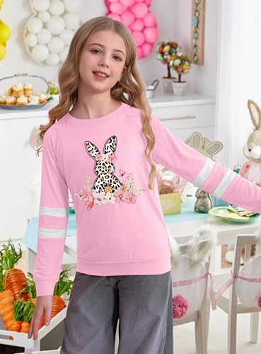 Image of Ithalt Kids Easter Shirts for Girls Cute Bunny Graphic Tshirt Easter Long Sleeve Tops 5-14y