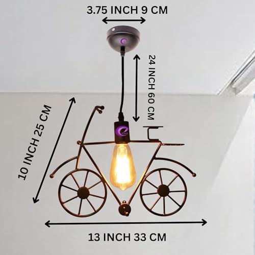 Image of GreyWings Vintage Cycle Shaped Hanging Light for Home Decor, Antique Pendant Lamp, Decorative Industrial Style Lamp for (Bulb Not Included) Small Pack of 1