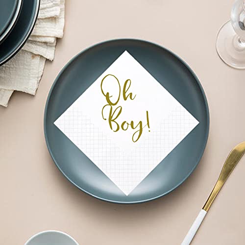 Geloar Oh Boy Cocktail Napkins For Baby Shower, 100 Pack Gold Oh Boy Paper Luncheon Cocktail Beverage Napkins In Bulk For Baby Shower Baby Boy Welcome Party Decorations | 2-Ply, 5X5 Inches (Oh Boy) #TOP4