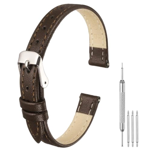 Bracelet montre en cuir 10mm plat et fin, l'élégance marron foncé