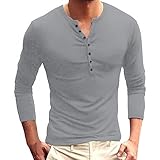 Lange Tops Herren Langen Ärmeln, einfarbig, Knopfleiste und V-Ausschnitt Herren Armbanduhr Digital (Grey, XL)