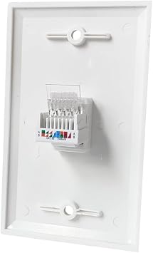 1 Port Tooless Cat5e Ethernet Punch Down Wall Plate Wire to Female - Cat 5e RJ45 Keystone Jack Connector Cover Plate for CAT7/CAT6/CAT5 Cable - White