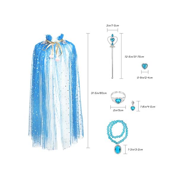 Fedio princess cape set 7 pieces girls princess cloak with tiara crown, wand for little girls dress up - image 7