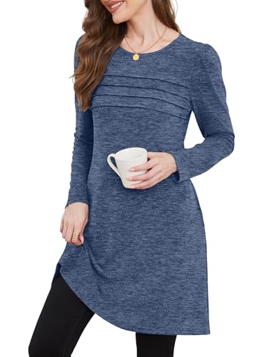 Image of OFEEFAN Womens Long Sleeve Tunic Dress Fall Fashion Sweater Dress with Pockets Pleated Front Casual Winter