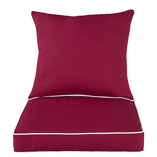 Image of QILLOWAY Outdoor /Indoor Furniture Cushions Set,Replacement Deep Seat Cushion for Patio Chair Furniture,All Weather (RED /White)