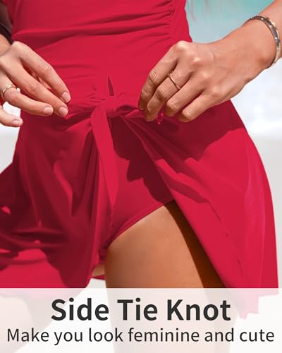 Image of Charmo Womens One Piece Swimsuit Tummy Control Bathing Suit Scalloped Modest Tie Knot 2026 Swim Dress