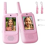 Video Walkie Talkies for Kids, 2 Pack Rechargeable Walkie Talkies with Screen, Indoor Outdoor Toy for 3 4 5 6 7 8 9 10 Year Old Girl, Christmas Birthday Gifts for Girls Age 3-12 (Pink)