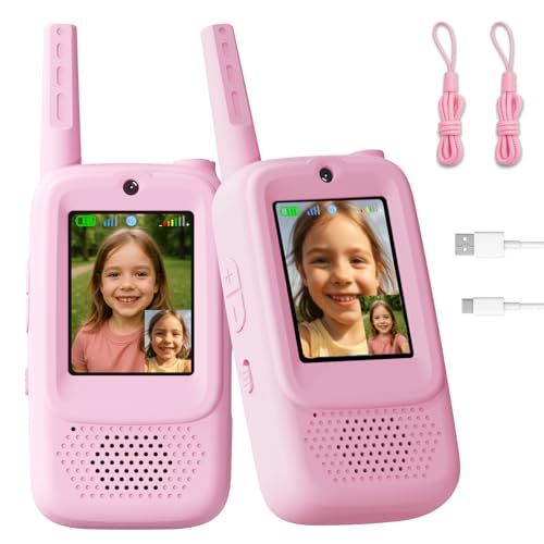 Video Walkie Talkies for Kids, 2 Pack Rechargeable Walkie Talkies with Screen, Indoor Outdoor Toy for 3 4 5 6 7 8 9 10 Year Old Girl, Christmas Birthday Gifts for Girls Age 3-12 (Pink)