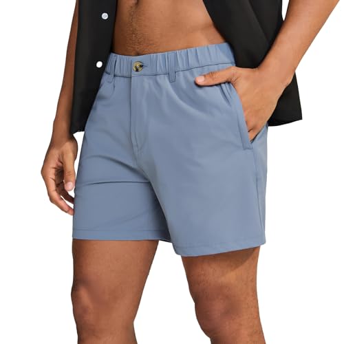 maamgic Mens Casual Shorts 5/7/9 Stretch Summer Shorts Durable Quick Dry Khaki Shorts with Elastic Waist