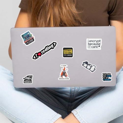 Image of Coding & Programmer Sticker Pack of 50 - Waterproof Vinyl Tech Stickers for Laptop, Water Bottle, Notebook, PC, Keyboard, Journal & Gaming Setup | Developer, Hacker, Python & Coding Theme Decals