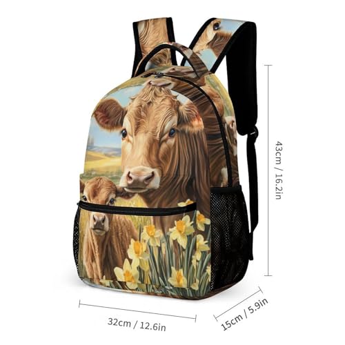 Cow Mama And Little 3 PCS Backpack Set Casual Daypack with Insulated Lunch Bag & Pencil Case2