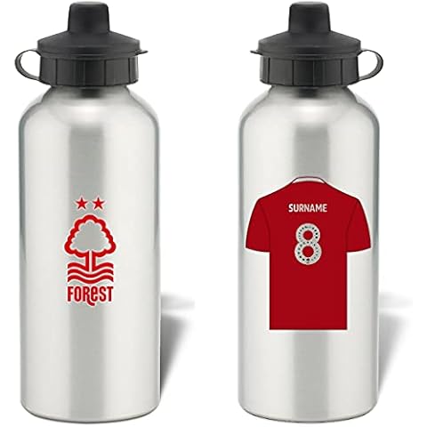 Personalised Nottingham Forest FC Shirt Aluminium Sports Water Bottle - Silver Bottle Cover