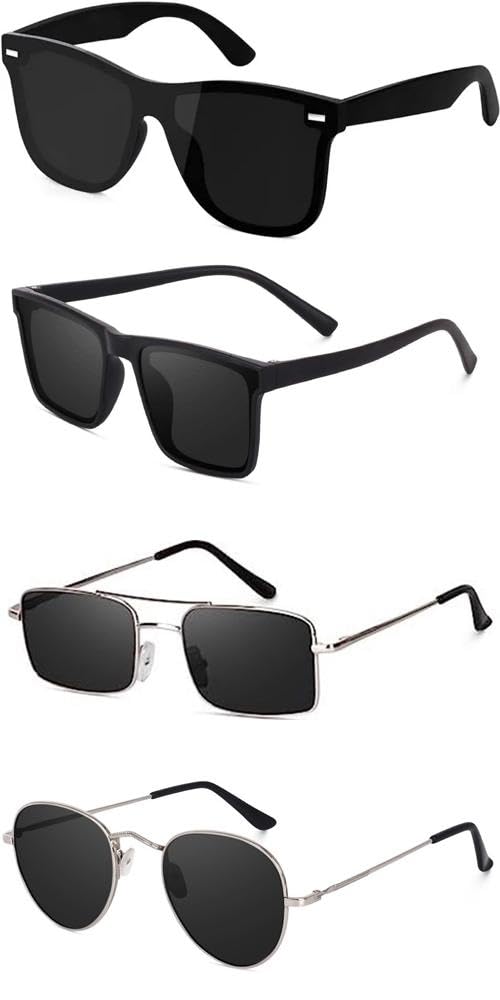 Unisex Combo Offer Pack Of 4 Shades Glasses Square Non Polarized Sunglasses Rectangle Retro Vintage Narrow Women::Men Small Narrow Square Sun Glasses Combo Offer Pack Of 4 Mc-003