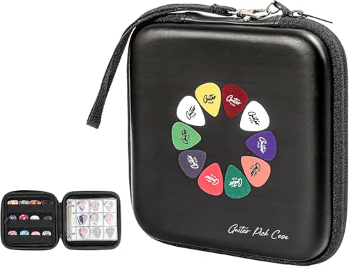 ProCase Guitar Pick pudełko do przechowywania, 84 kieszenie, gitara, kolekcjonerski, uchwyt do kostki, dla kolekcjonerów, kolor czarny