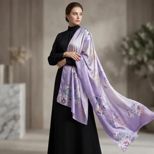 Image of Floral Printed Silk stole | silk Scarf for Women | stylish silk stole for women | Soft Lightweight Stole, Shawl & Neck Wrap | Scarf for Wedding, Party, Travel & Casual Wear