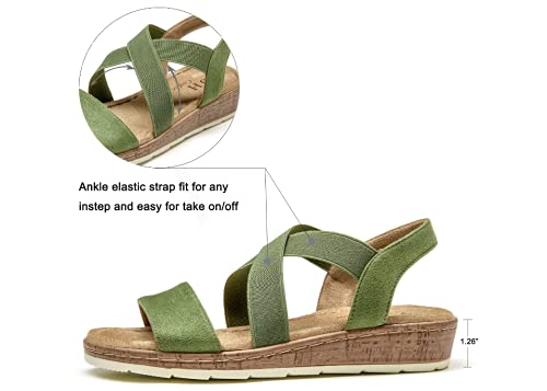 Vjh Confort Women's Flat Sandals, Comfort Slip-On Elastic Ankle Strap Slingback Light Weight Casual Walking Sandals (Green,8.5) #TOP1