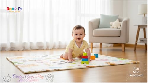 Image of Premium Reversible Baby Play Mat | Extra Large Soft Foam Crawling Mat for Babies & Toddlers | Non-Slip, Waterproof, Easy to Clean | Multicolor Foldable Learning Play Mat for Indoor & Outdoor (6.5 X 5 ft, 0.8 cm Thickness) Giraffe-Jungle, Multicolor