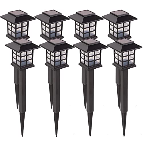 LAUREL CANYON 8 Pack Solar Pathway Lights, Outdoor Solar Landscape Lights, Walkway Lights with LED Light Bulbs for Garden, Path, Yard, Driveway Black