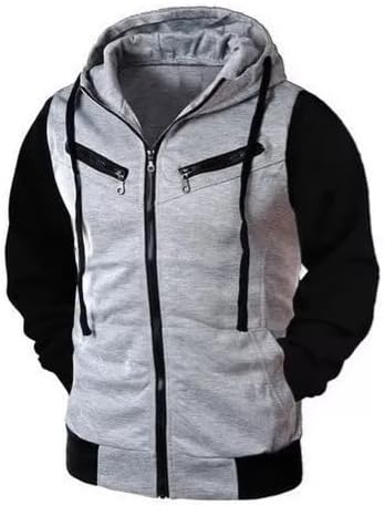 Moletom Blusa De Frio Jaqueta De Zíper Slim Casaco Com Capuz Masc...