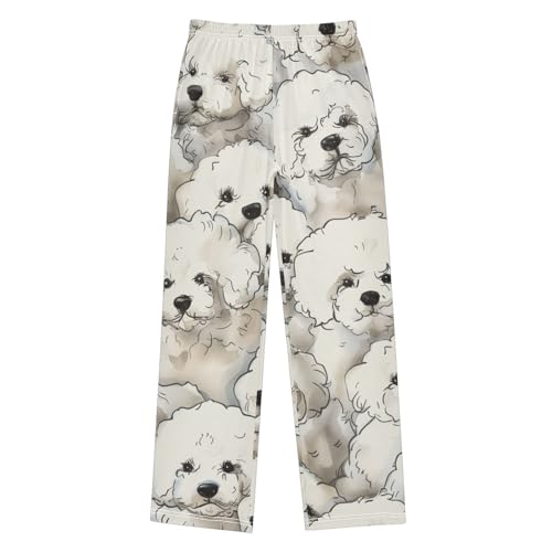 ZZXXB Lovely Bichon Boys Long Pants Soft Trousers Elastic Waist Kids Lounge Bottoms with Pockets S-XL