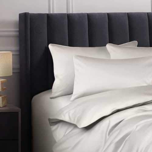 Image of Sassoon Catania Cotton Sateen Bedsheet - 400 TC, Super King Size (118 x 118) Inches, Premium Long Staple Cotton, Soft & Breathable, Fade Resistant - 1 Bedsheet with 2 Pillow Covers, Color- Ivory