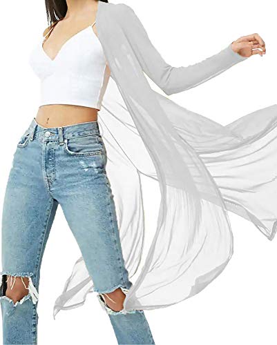 Image of Womens Sexy Sheer Long Sleeve Cardigan See Through Mesh Cover Up