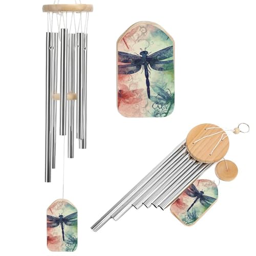 Carillon éolien en aluminium 52cm libellule suspendu pour déco jardin - 2