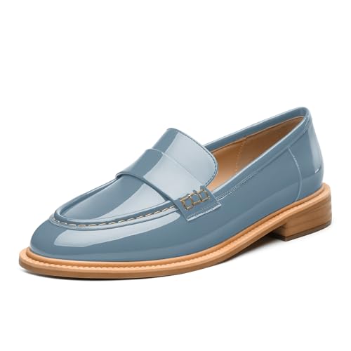 Image of JUSTDANNI Loafers for Women Slip On Shoes with Round Toe 1.2-Inch Low Chunky Block Heel Patent Comfortable Casual Dress Pump Shoes for Wedding Party Work Shopping Dating
