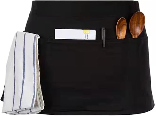 Miniatura 7 de LRUUIDDE Delantales de servidor con 3 bolsillos, delantales de cintura de servidor, medio delantal de camarera, resistente a las gotas de agua