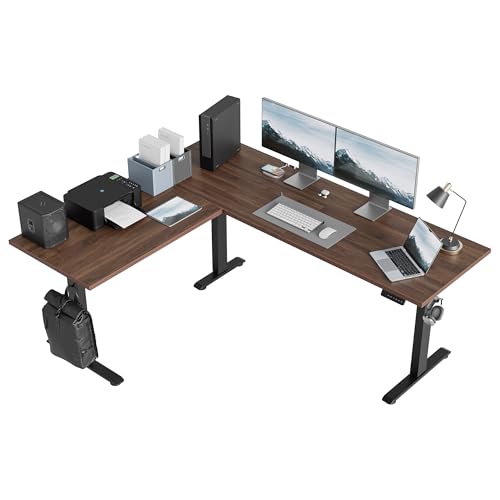 Image of Agilestic Triple Motors 73 inch x 60 inch L Shaped Standing Desk, Electric Standing Desk Adjustable Height, Extra Large Desktop Corner Table for Home Office, Gaming Workstation, Splice Board, Dark Walnut