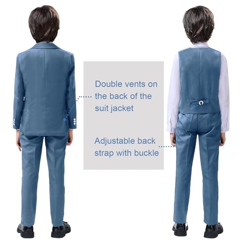 Image of Boy Suits 5 Pieces Formal Suit Set with Adjustable Waist Kids Dress Suit for Wedding Prom