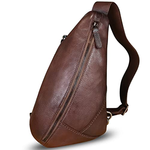 Image of Genuine Leather Silng Bag for Women and Men Vintage Leather Sling Backpack Shoulder Crossbody Bag Chest Purses