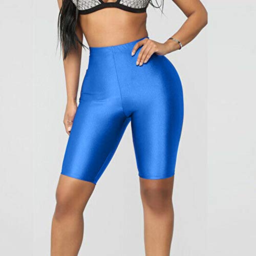 Womens Tummy Control Fitness Workout Running Bike Shorts Bicycle Biking Yoga Shorts Pants Activewear Cycling Leggings (Blue,L)
