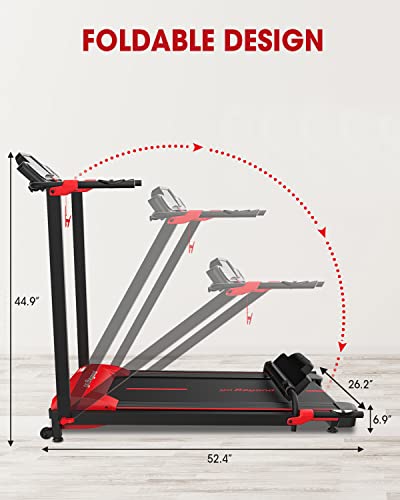 Folding Treadmill, 3HP Foldable Treadmill 300 lb Weight Capacity with LED Display, Space Saving Small Treadmill for Home & Office, Mini Compact Treadmill with Large Running Area, 12 Preset Programs - Thumbnail 6