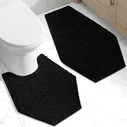 Gothic Curiosities Coffin Bath Mat + Toilet Rug 2 Piece Set - Gothic Bathroom Decor Chenille - 24 Inches By 20 Soft Thick Water Absorbent Machine Washable with Non-Slip PVC Backing U Shaped