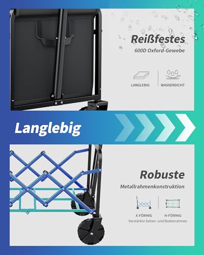 klein Kitsure Bollerwagen Faltbar – Handwagen mit Hartplastikrädern, 71,1 x 43,2 x 91,5 cm Transportkarre für Einkäufe, Garten, Camping, Sport & Angeln, Schwarz