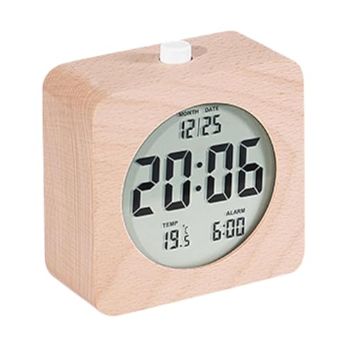 Generico Reloj de mesa digital, reloj a pilas - Reloj digital retro de madera | Reloj a pilas de madera con snooze y luz nocturna, despertador a pilas para lateral, mesa, escritorio