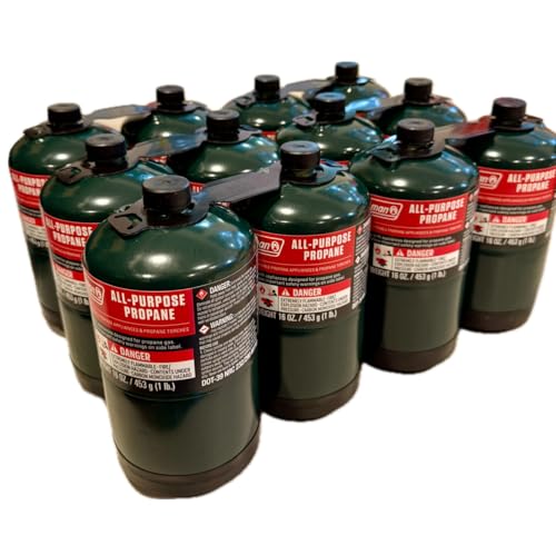 Propane Replacement Fuel Cylinders Camping- 16 Oz (12 Pack) Factory Pre-filled and Ready to Use