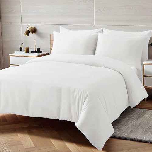The Essentials Wardrobe Duvet Cover Set Includes Matching Pillowcase Soft Microfibre Fabric Breathable & Wrinkle Resistant Quick Popper Fastening White (Double- 200x200)