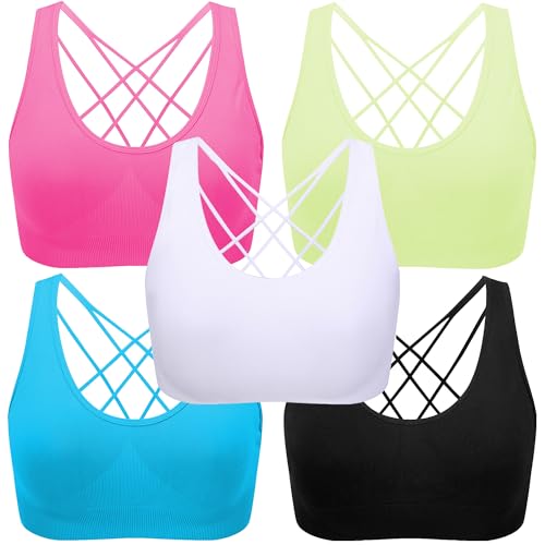 Image of Women's Cross Back Sport Bras, Seamless Padded Strappy High Support Yoga
