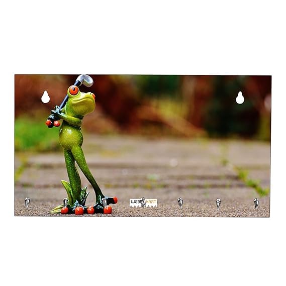Porte-clés en bois imprimé grenouille de golf tableau mural décoratif multicolore