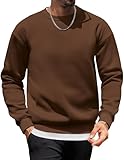 COOFANDY Men Crewneck Sweatshirts Long Sleeve Fleece Thermal Casual Sweaters Warm Pullover Shirt Brown