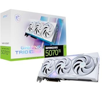 MSI Placa gráfica GeForce RTX 5070 Ti 16G GAMING TRIO OC WHITE - GPU RTX 5070 Ti, 16GB GDDR7 (28Gbps/256-bit), PCIe 5.0 - TRI FROZR 4 - Modo de jogos e silencioso, RGB - HDMI 2.1b, DisplayPort 2.1b